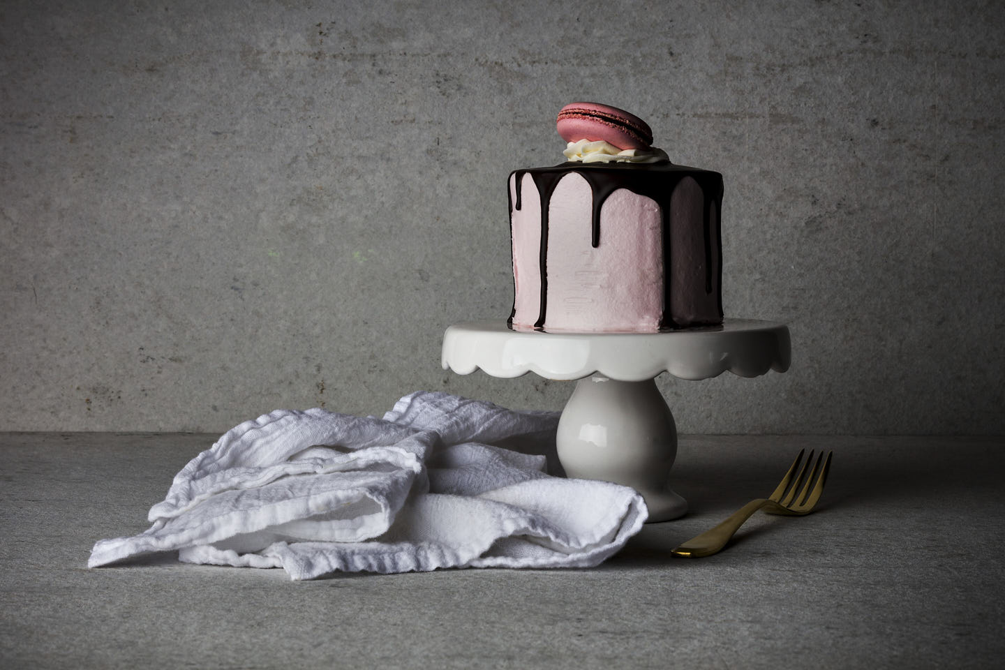 Petite cake dessert dark food photography styling by Matt & Rebecca Snyder of A LA MODE designs.