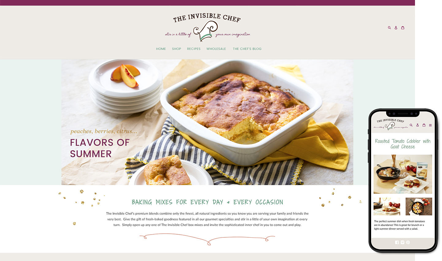 The Invisible Chef website design and development. eCommerce web design for Shopify. Matt Snyder. ALAMODE designs.