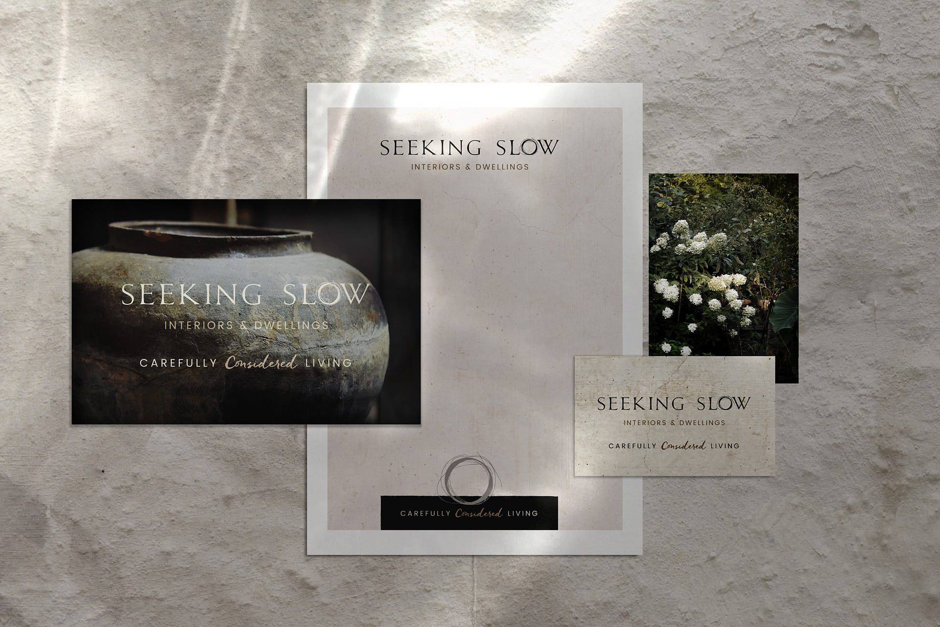 branding & print materials for seeking-slow. Rebecca Snyder, graphic designer, owner A LA MODE designs.
